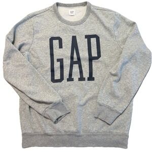 GAP Crewneck Sweatshirt Medium Gray Big Logo Fleece Pullover Casual Long Sleeve